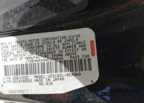 1998 Lexus Gs 400 z USA, uszkodzony, nr VIN JT8BH68X8W0009848